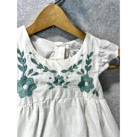 Rachel Zoe White with Blue Embroidered Floral Shirt Short Ruffle Sleeves 4T - Picture 3 of 9